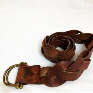 Braided western belt wide thick brown leather